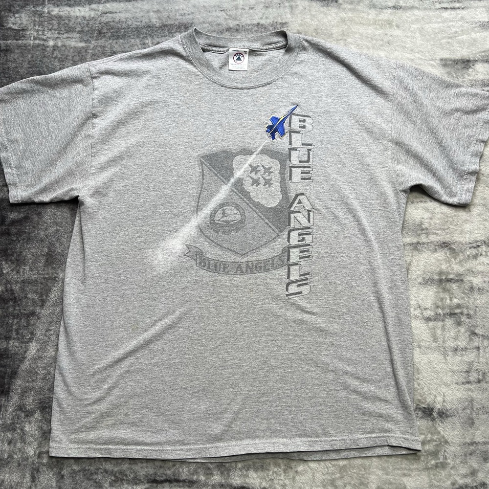 Vintage 90s Blue Angels Shirt XL Embroidered Jet Aviator Flight Gray